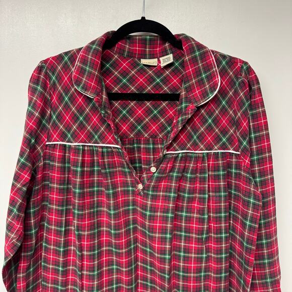 LL Bean Womens Long Flannel Night Dress Gown Red Green White Plaid Size Medium - Picture 2 of 8